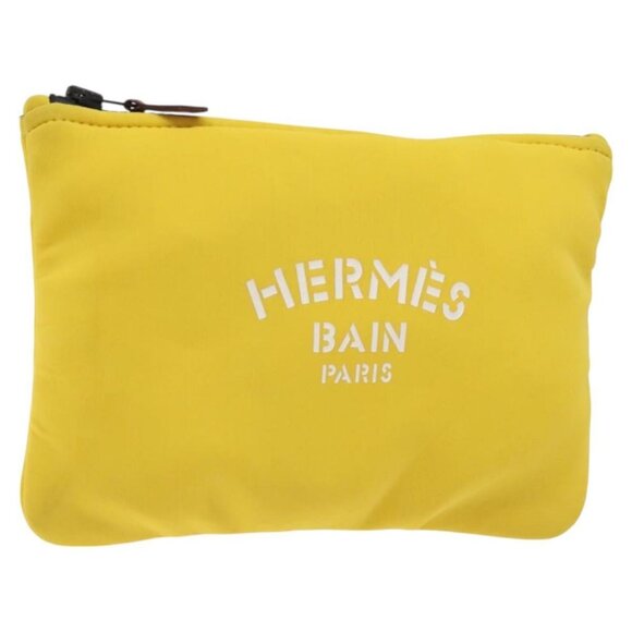 HERMES Neovan PM Pouch Nylon Yellow Auth bs26385 - Picture 1 of 15